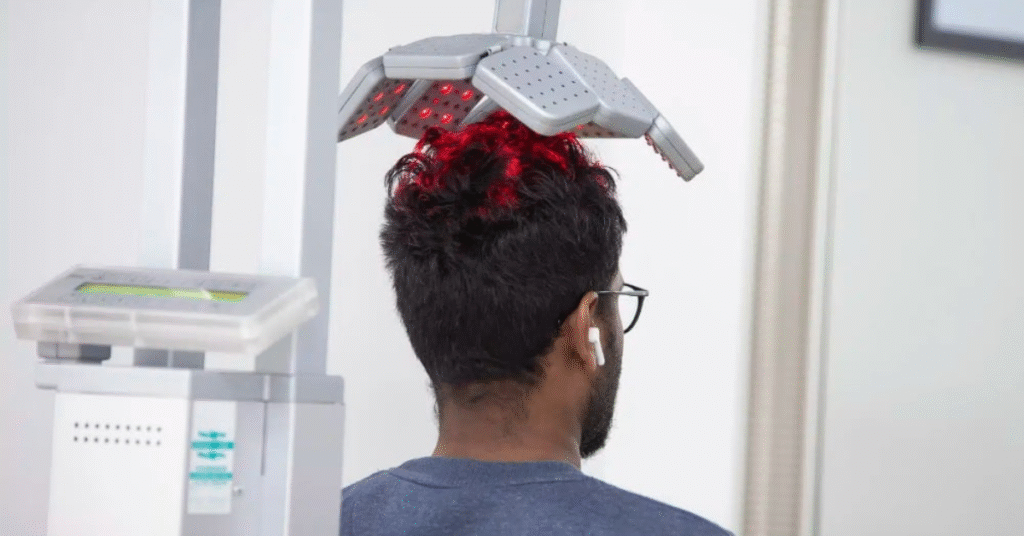 Laser hair growth treatment session at Regrow Hair Centre in Shenfield, Essex